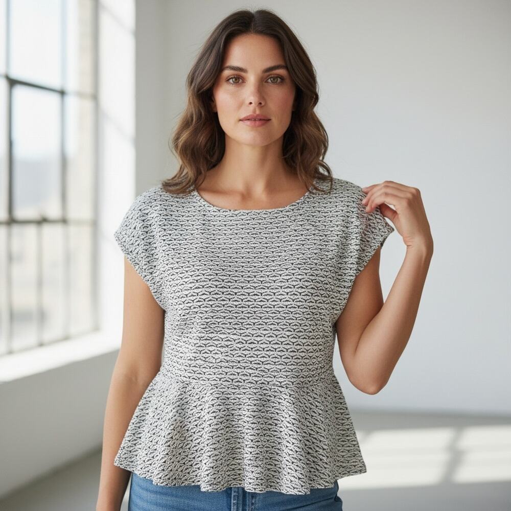 WORTHINGTON Textured Knit Stretchy Peplum Top  3X Flattering Officewear Retro